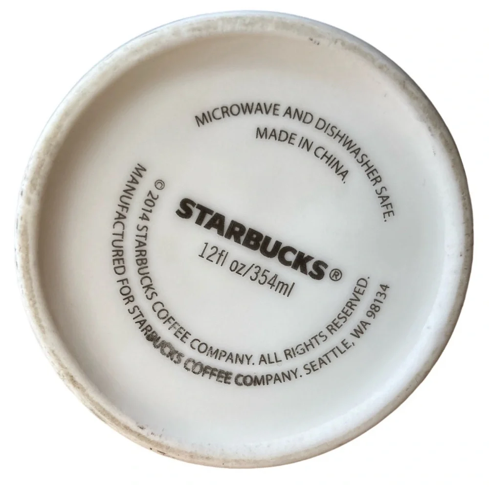 Starbucks 2014 Holiday Red Starburst Ceramic Tall 12 oz Pair of Coffee Mugs